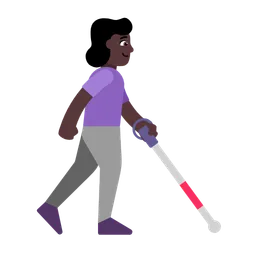 Woman with White Cane Facing Right: Dark Skin Tone — Microsoft