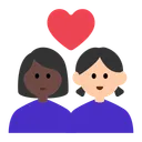 Couple with Heart: Woman, Woman, Dark Skin Tone, Light Skin Tone