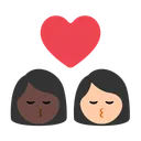 Kiss: Woman, Woman, Dark Skin Tone, Light Skin Tone