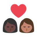 Kiss: Woman, Woman, Dark Skin Tone, Medium Skin Tone
