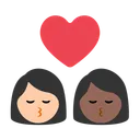 Kiss: Woman, Woman, Light Skin Tone, Medium-Dark Skin Tone