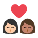 Kiss: Woman, Woman, Light Skin Tone, Medium Skin Tone