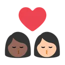 Kiss: Woman, Woman, Medium-Dark Skin Tone, Light Skin Tone