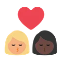 Kiss: Woman, Woman, Medium-Light Skin Tone, Dark Skin Tone
