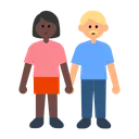 Woman and Man Holding Hands: Dark Skin Tone, Medium-Light Skin Tone