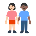 Woman and Man Holding Hands: Light Skin Tone, Medium-Dark Skin Tone
