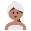 Woman in Steamy Room: Medium Skin Tone