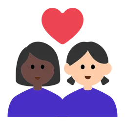 Couple with Heart: Woman, Woman, Dark Skin Tone, Light Skin Tone — Toss Face