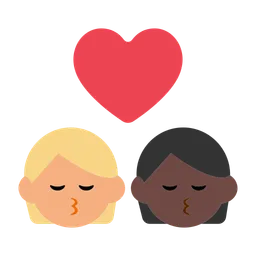 Kiss: Person, Person, Medium-Light Skin Tone, Dark Skin Tone — Toss Face