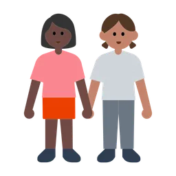 Women Holding Hands: Dark Skin Tone, Medium Skin Tone — Toss Face