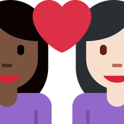 Couple with Heart: Woman, Woman, Dark Skin Tone, Light Skin Tone — Twitter