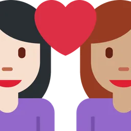 Couple with Heart: Woman, Woman, Light Skin Tone, Medium Skin Tone — Twitter